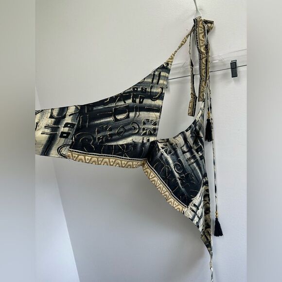 Black Silk Two Piece Halter Top & Short Set Handmade Indian Tribal Print Size S - Picture 14 of 16